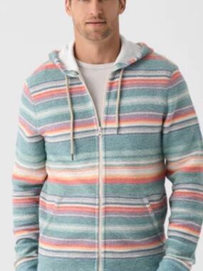 Faherty Brand men's Whitewater Full Zip Hoodie in the Island Sunrise colorway